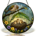 Bird Family Leaf Umbrella Stained Glass Suncatcher