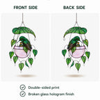 Hummingbird & Hanging Planter Holographic Acrylic Suncatcher