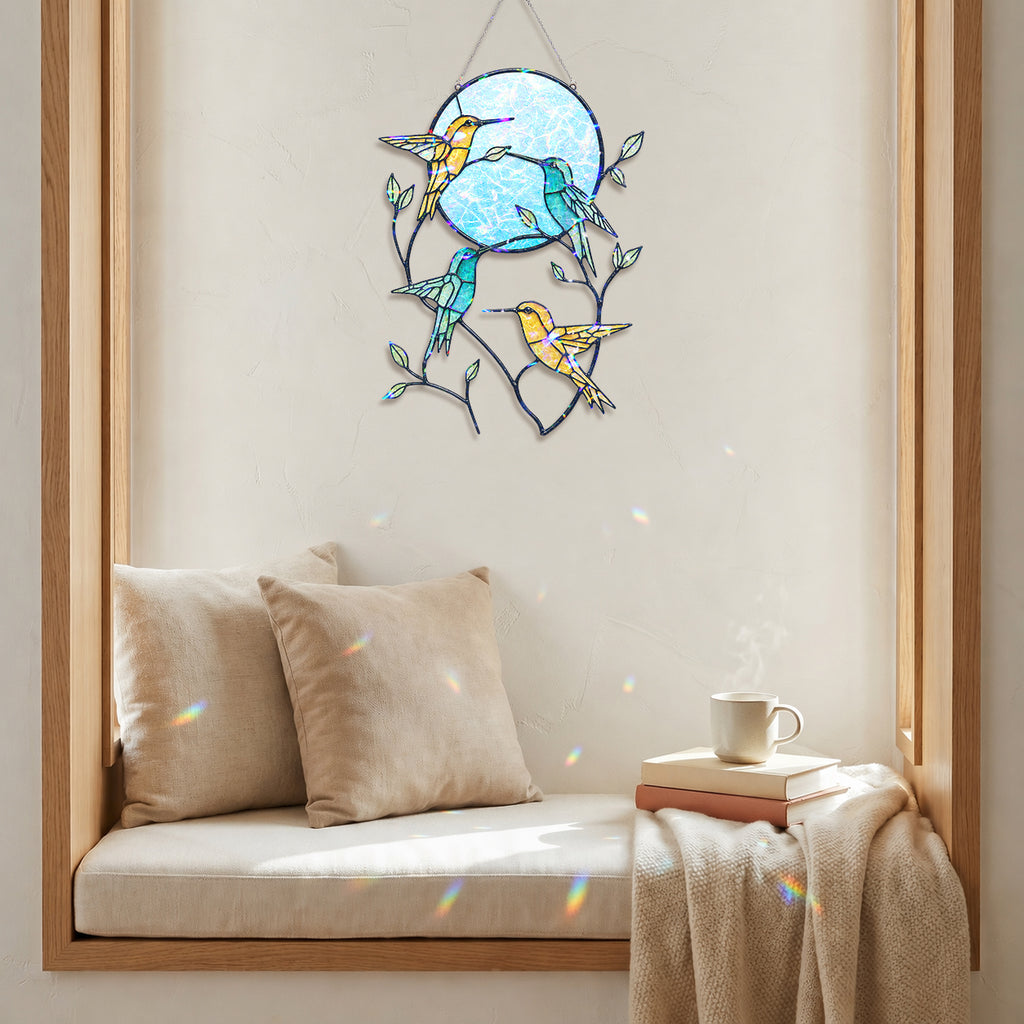 Hummingbird Pink Moon Holographic Acrylic Suncatcher