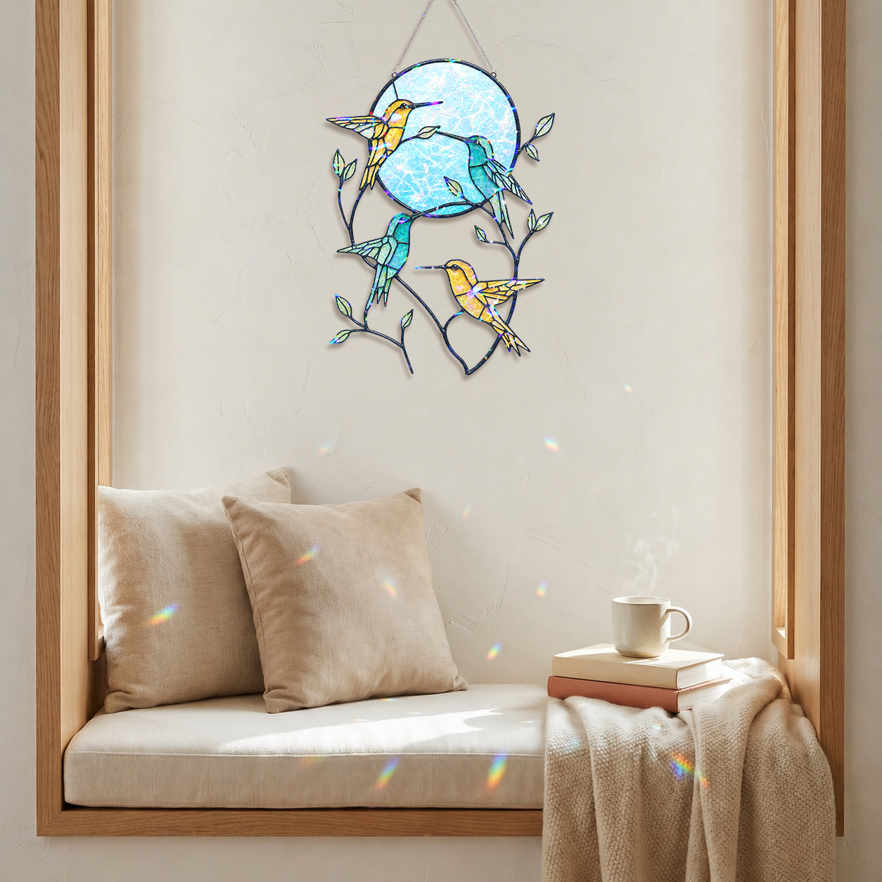Hummingbird Pink Moon Holographic Acrylic Suncatcher