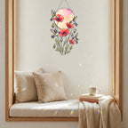 Hummingbirds & Red Poppy Sunset Moon Holographic Acrylic Suncatcher