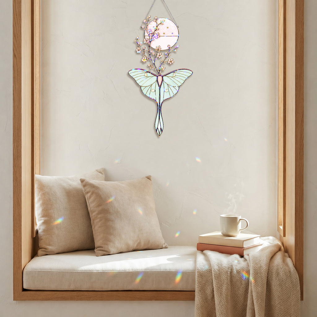 Luna Moth & Cherry Blossom Moon Holographic Acrylic Suncatcher