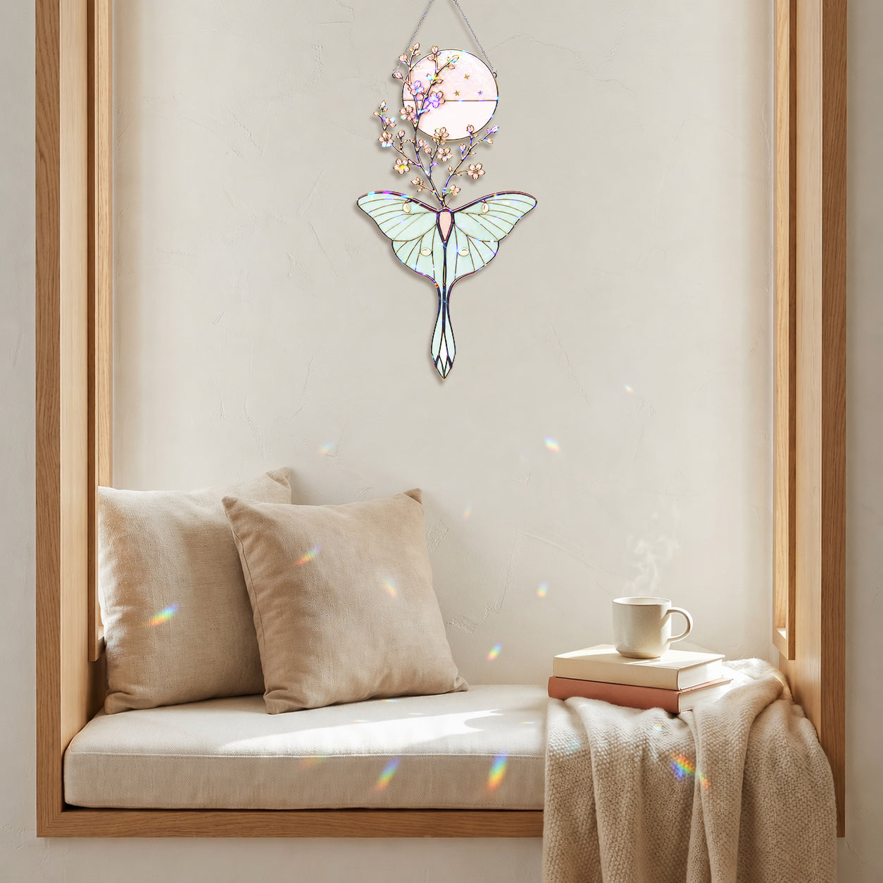 Luna Moth & Cherry Blossom Moon Holographic Acrylic Suncatcher