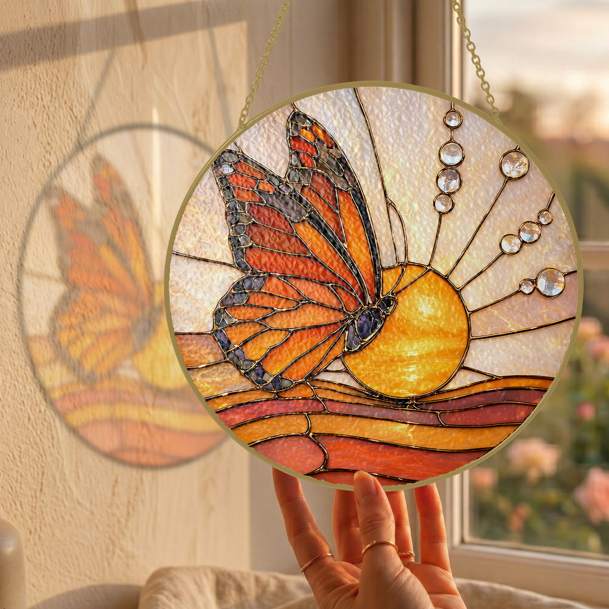 Butterfly Sunrise Stained Glass Suncatcher