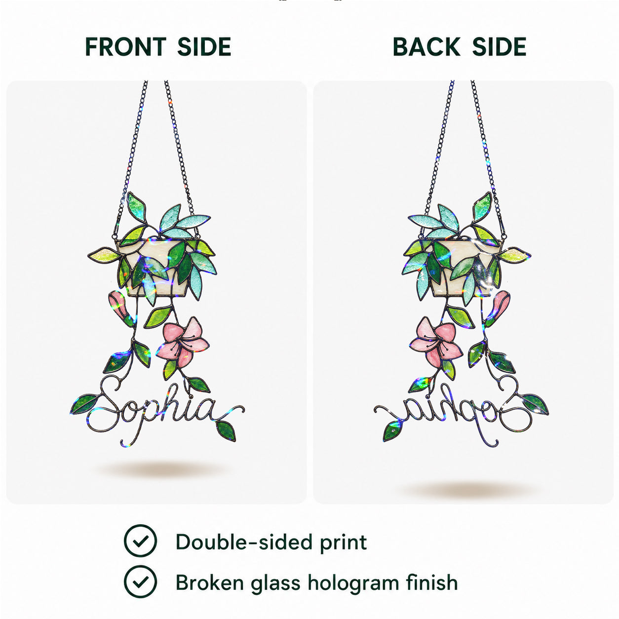 Personalized Hanging Planter Flower Holographic Acrylic Suncatcher