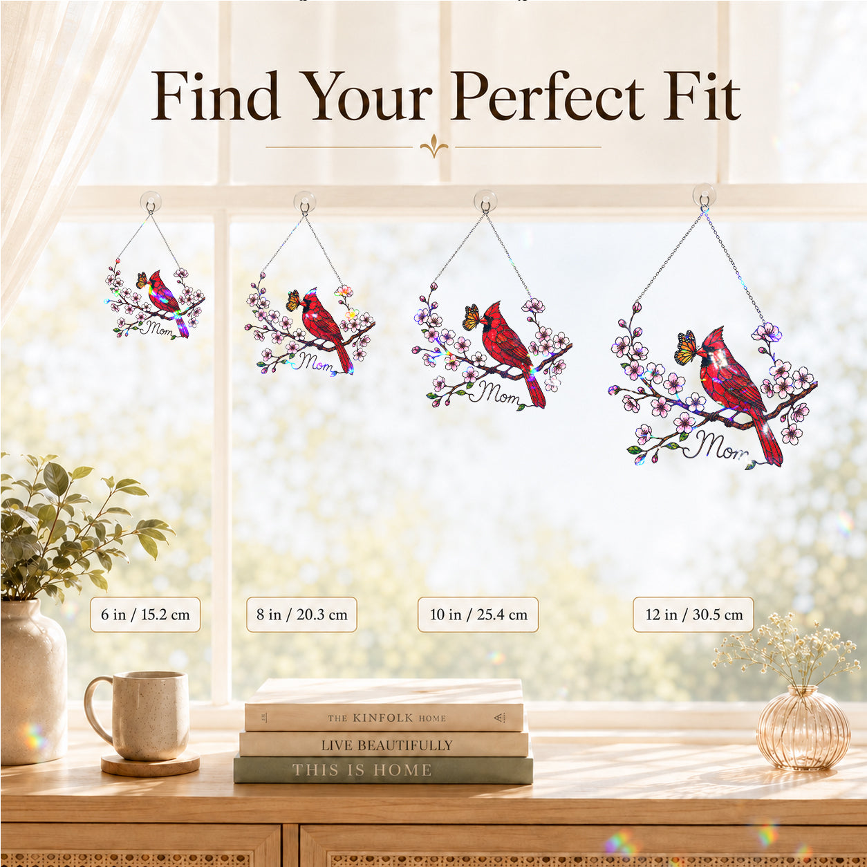 Personalized Cardinal & Cherry Blossom Holographic Acrylic Suncatcher