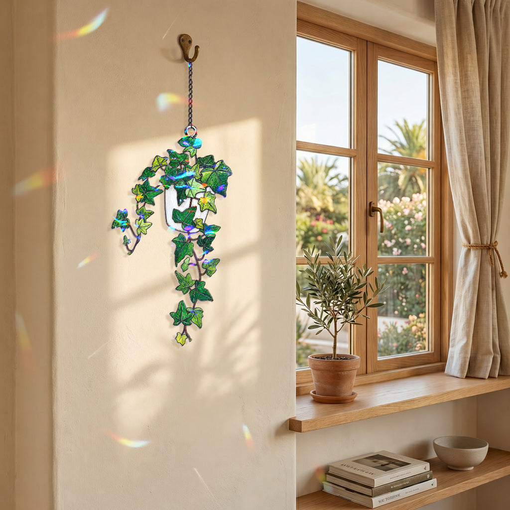 Trailing Ivy Plant in Pot Holographic Acrylic Suncatcher