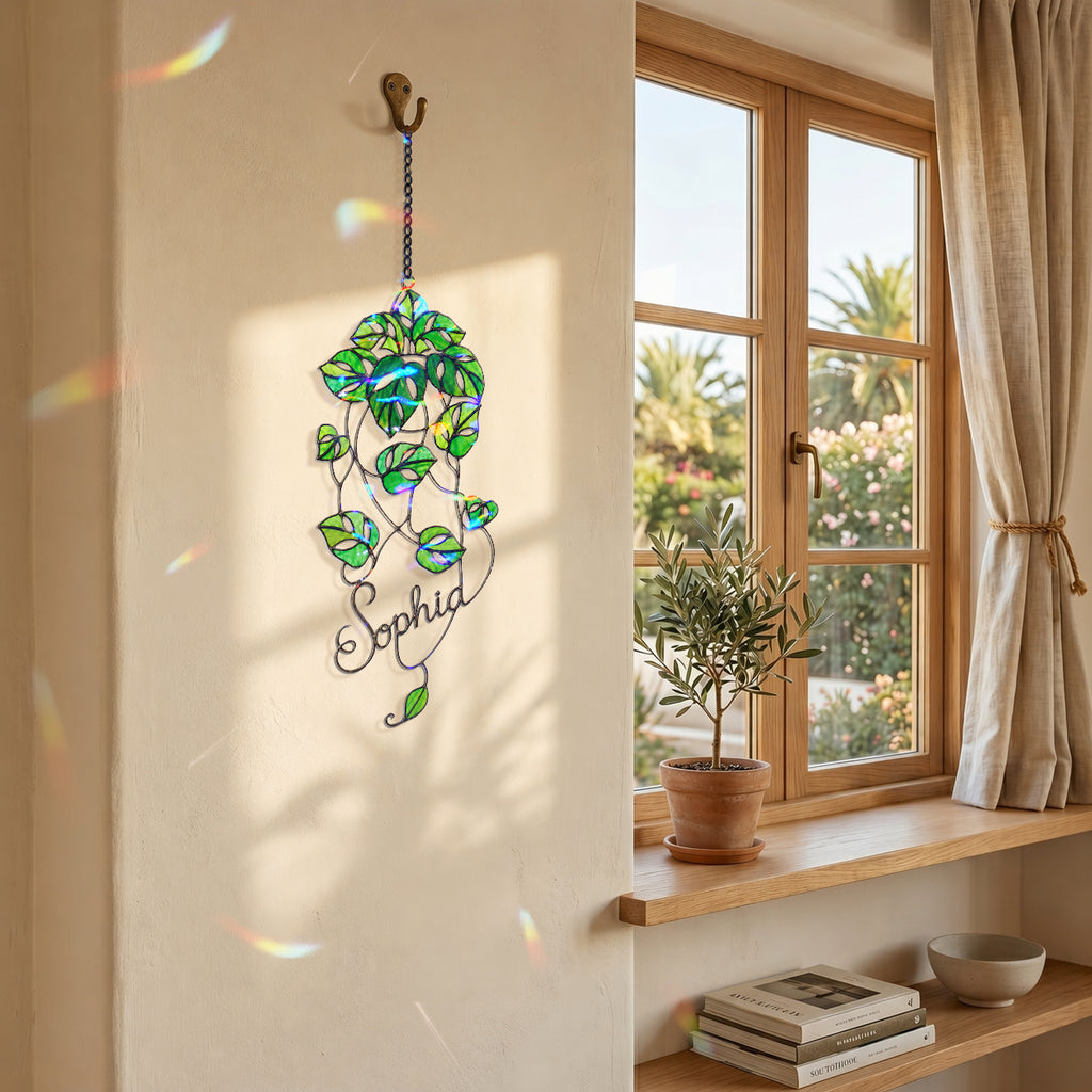Personalized Monstera Trailing Vine Holographic Acrylic Suncatcher