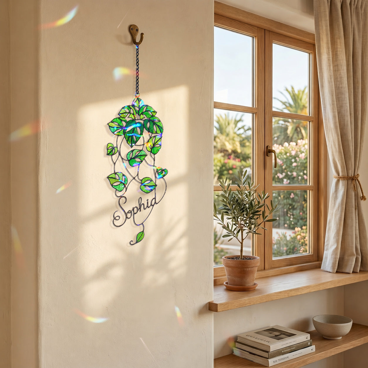Personalized Monstera Trailing Vine Holographic Acrylic Suncatcher