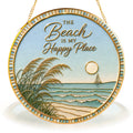 [PIXIWOO] Stained Glass Suncatcher Beach Window Hanging Decor, The Beach Is My Happy Place Ocean Acrylic Ornament, Coastal Wall Art, Beach House Sun Catcher Gift for Ocean Lovers