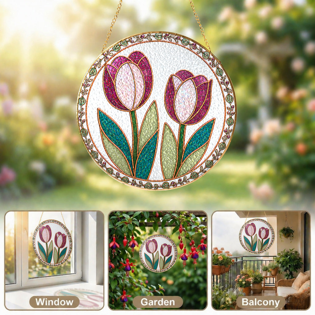 Pink Tulip Stained Glass Suncatcher