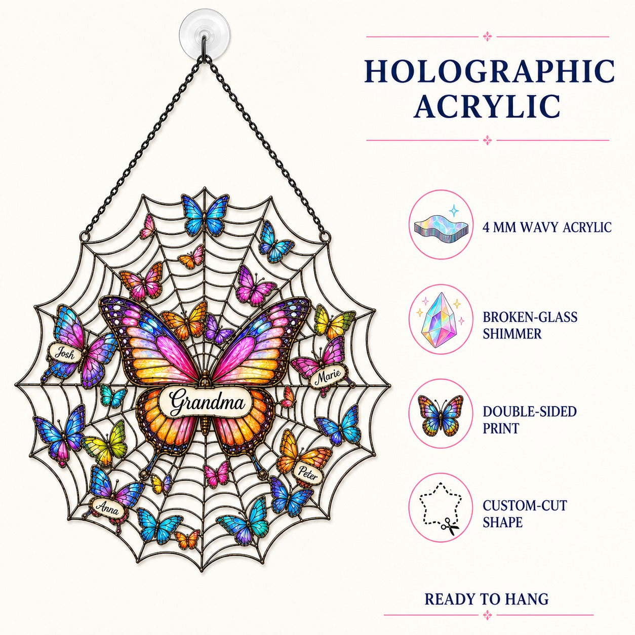 Holographic acrylic material and double sided print details