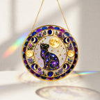 Galaxy cat moon phases stained glass suncatcher decorative round window suncatcher
