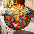 Personalized Poppy Sunrise Photo Stained Glass Suncatcher