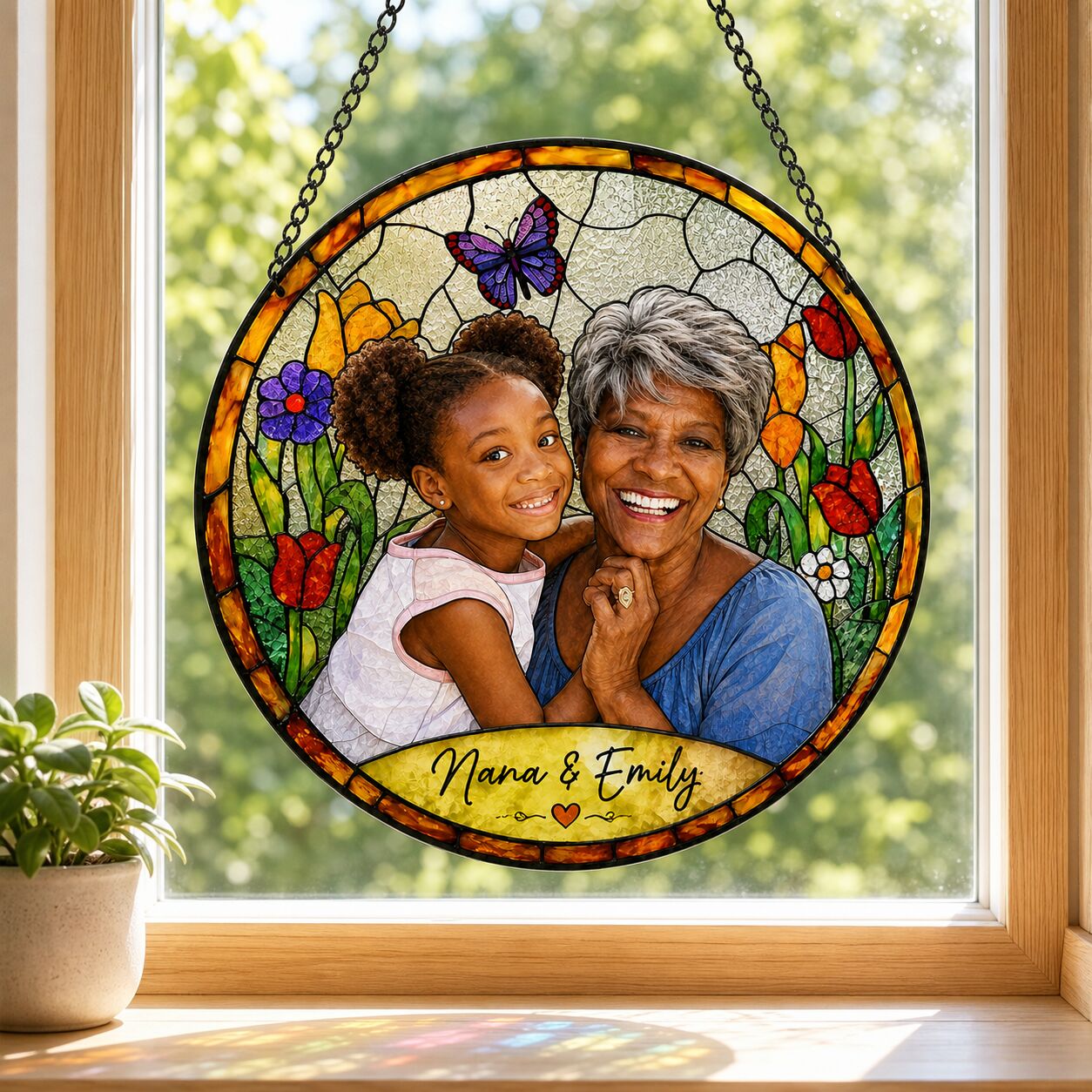 Personalized Spring Garden Photo Stained Glass Suncatcher