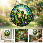 Mama and Baby Frog Wildflower Stained Glass Suncatcher