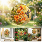 Hummingbird & Trumpet Flower Stained Glass Suncatcher