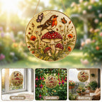 Robin & Mushroom Stained Glass Suncatcher