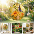 Nuthatch & Trumpet Flower Stained Glass Suncatcher