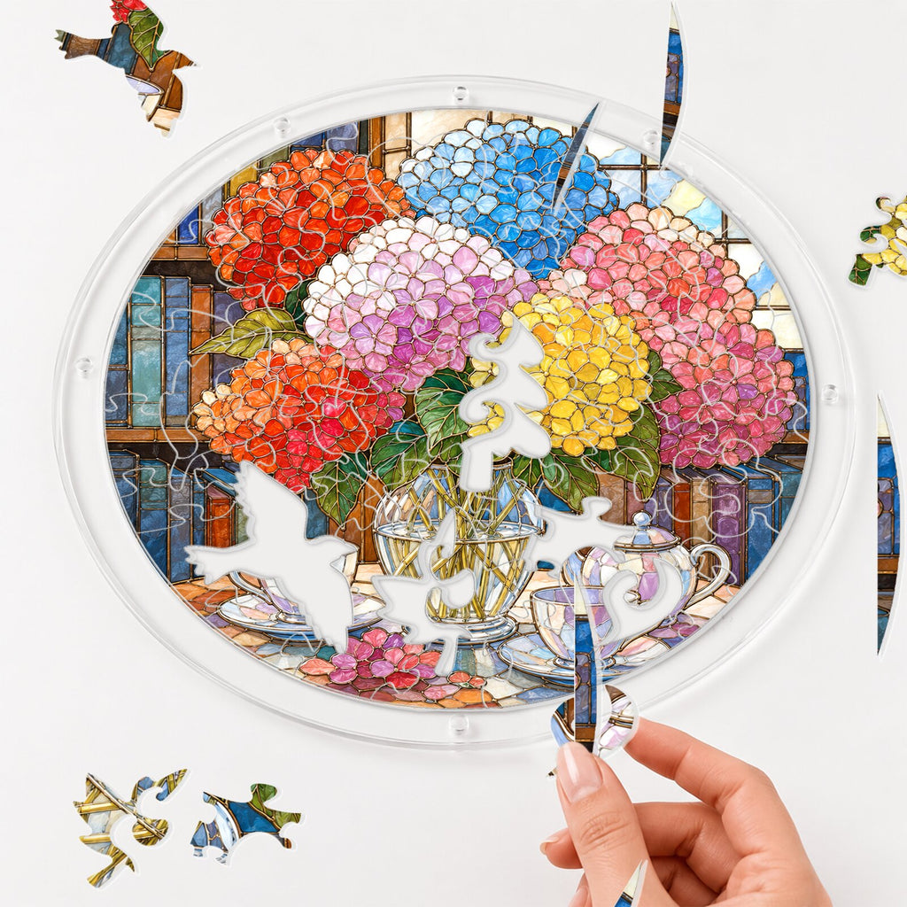 Rainbow Hydrangea Acrylic Puzzle Suncatcher
