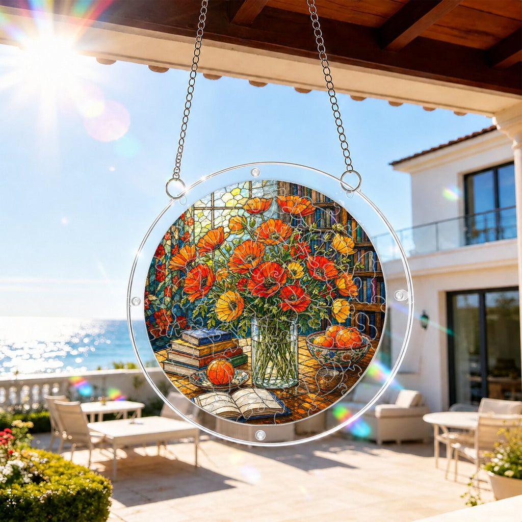 Golden Poppy Acrylic Puzzle Suncatcher