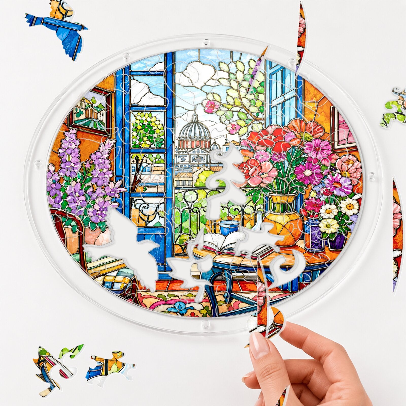 Floral Garden Window Acrylic Puzzle Suncatcher