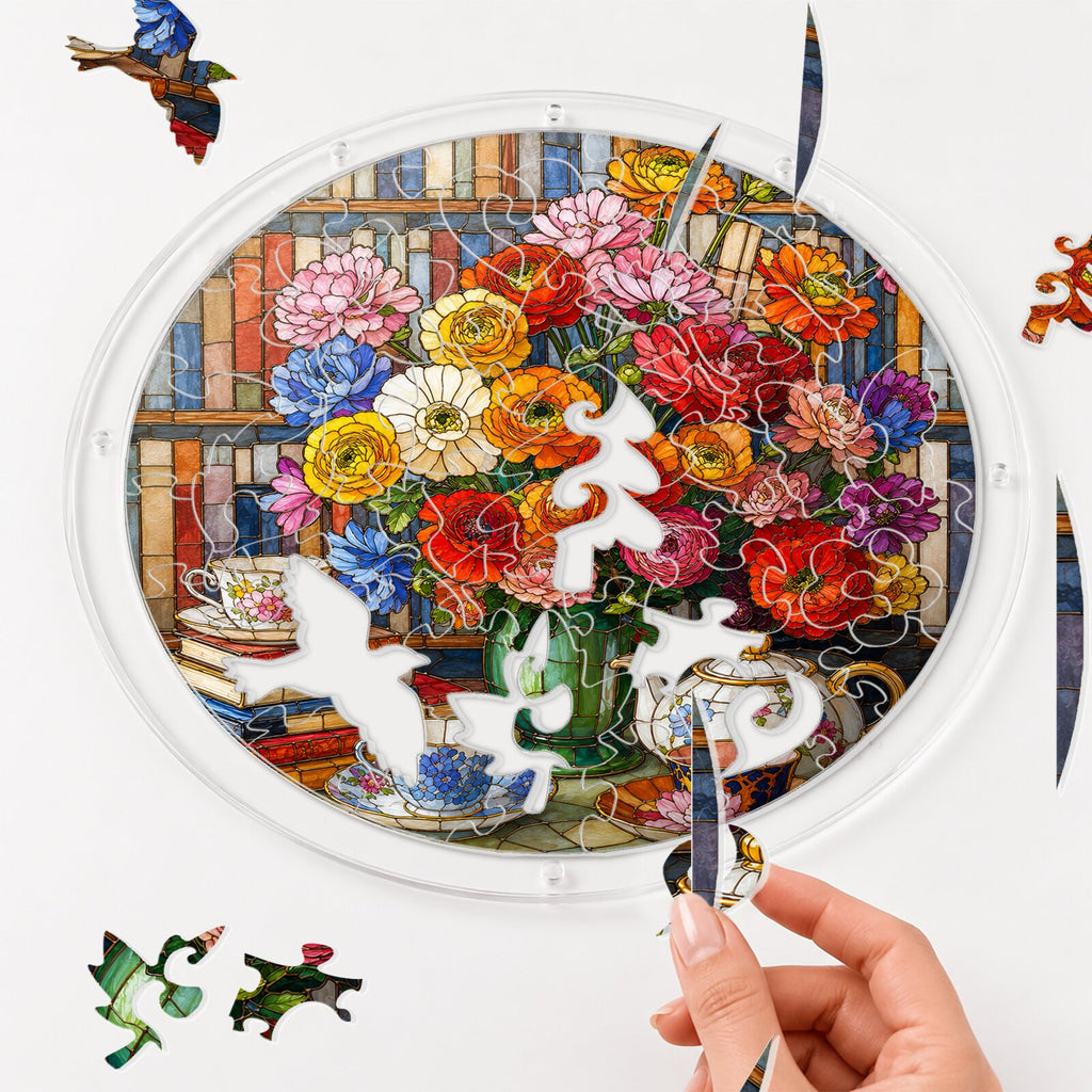 Ranunculus Floral Teatime Acrylic Puzzle Suncatcher