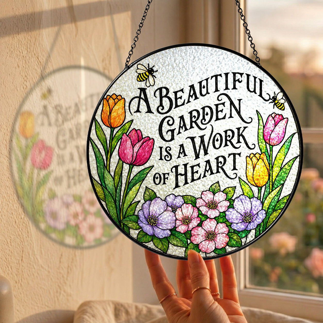 A Beautiful Garden Is a Work of Heart Stained Glass Suncatcher