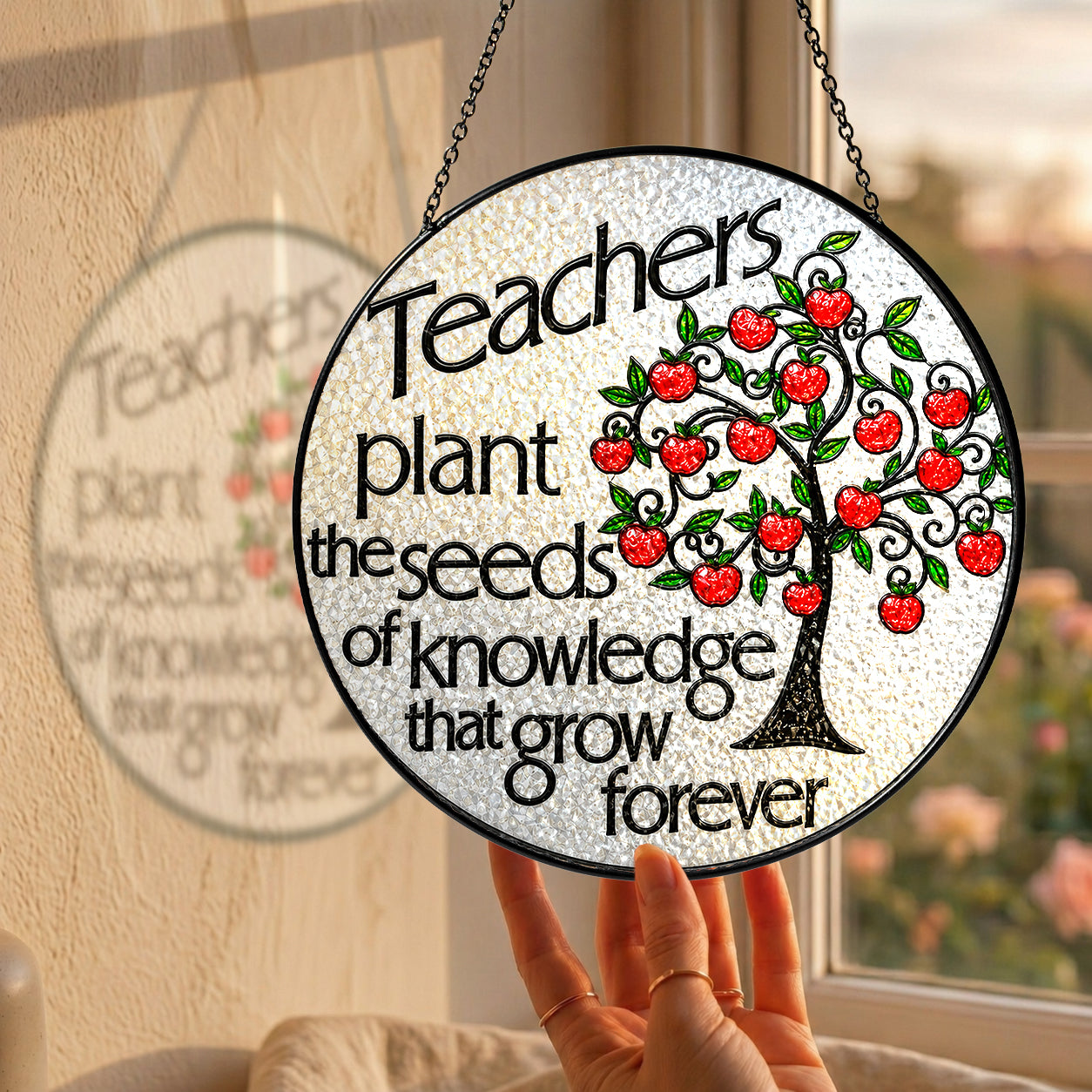 Teacher Appreciation Apple Tree Stained Glass Suncatcher