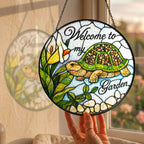 Welcome to My Garden Turtle Stained Glass Suncatcher