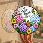 Live Laugh Love Floral Butterfly Stained Glass Suncatcher