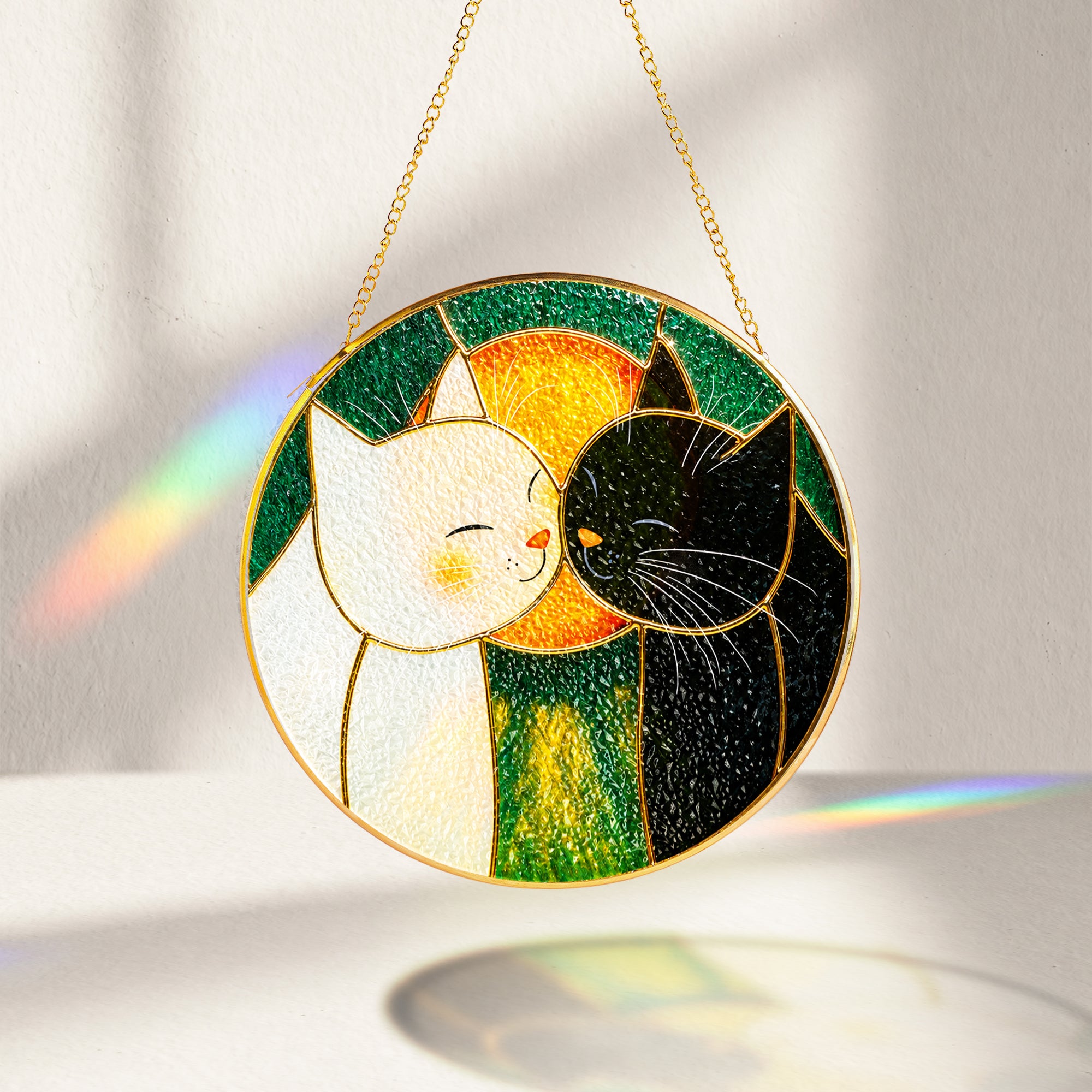 Cuddling cats stained glass suncatcher decorative round window suncatcher
