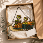 Frog Couple Pumpkin Harvest Snail Cart Holographic Acrylic Suncatcher