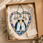 Penguin Couple Heart Snowflake Holographic Acrylic Suncatcher