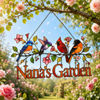 Personalized Nana's Garden Birds Holographic Acrylic Suncatcher