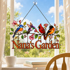 Personalized Nana's Garden Birds Holographic Acrylic Suncatcher