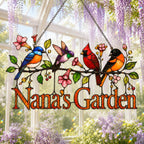 Personalized Nana's Garden Birds Holographic Acrylic Suncatcher
