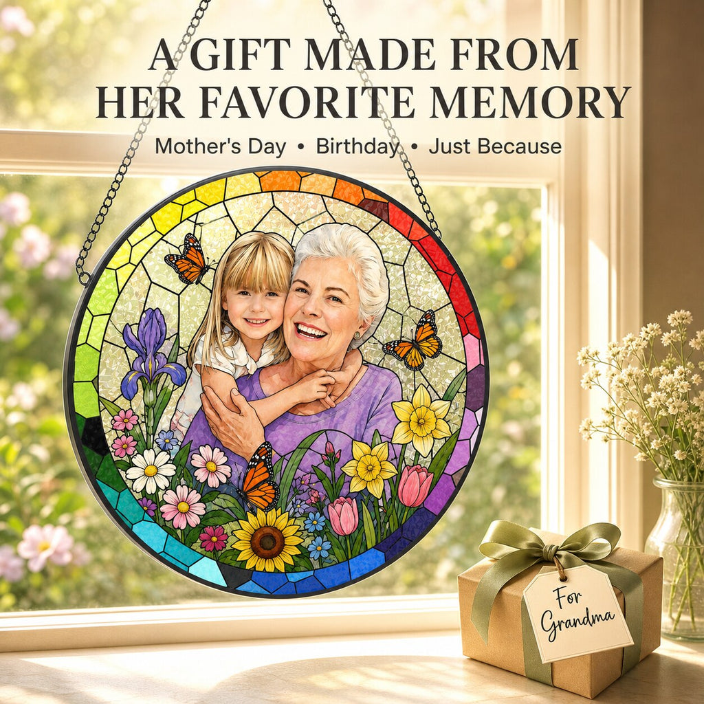 Personalized Rainbow Garden Photo Stained Glass Suncatcher
