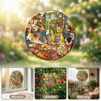 Cats and dogs cottage stained glass suncatcher
