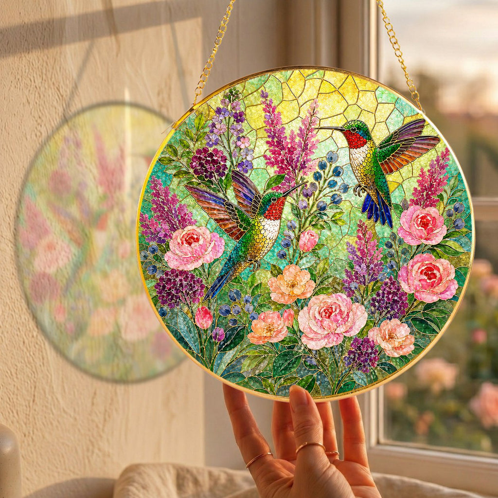 Hummingbird Floral Stained Glass Suncatcher