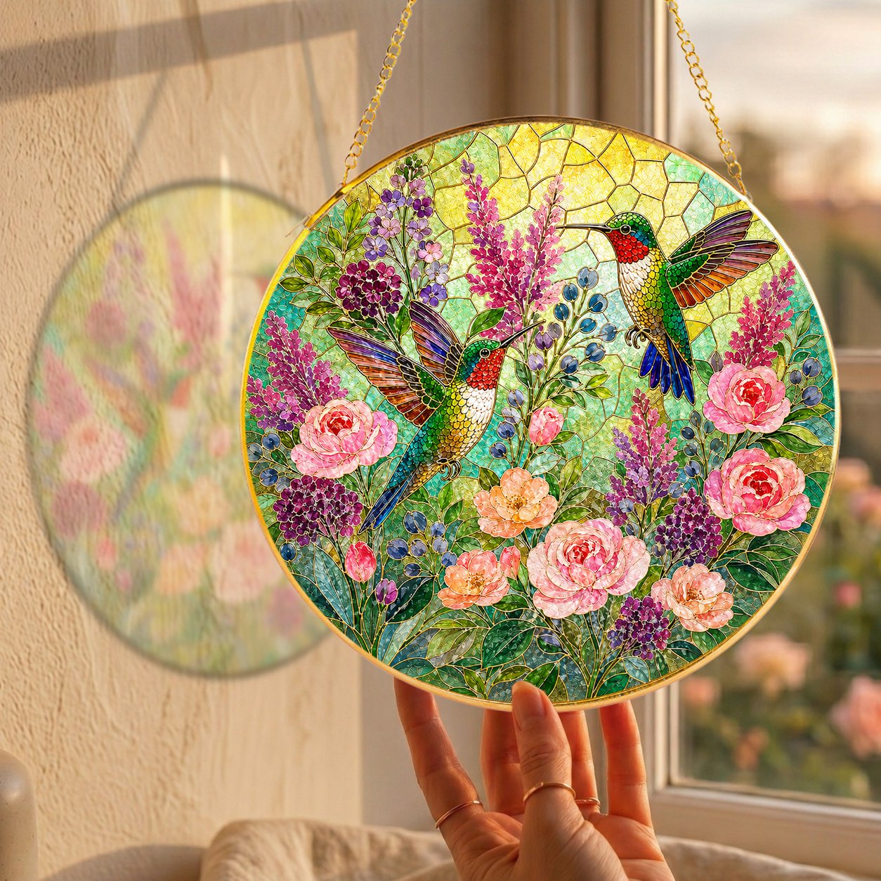 Hummingbird Floral Stained Glass Suncatcher