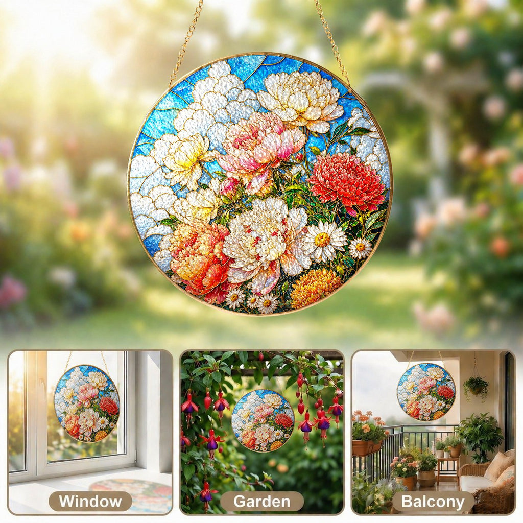 Peony Bouquet Stained Glass Suncatcher