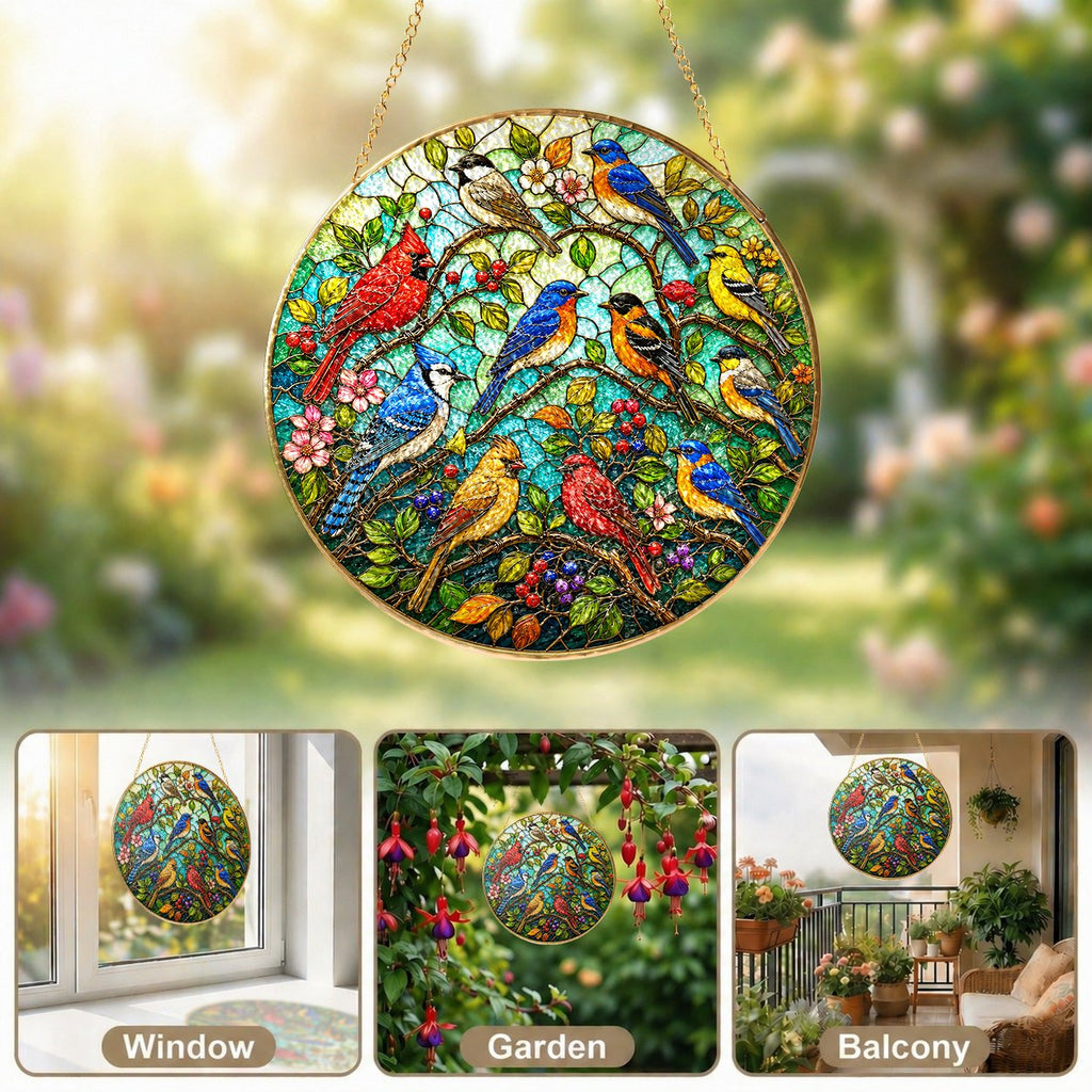 Garden Birds Stained Glass Suncatcher
