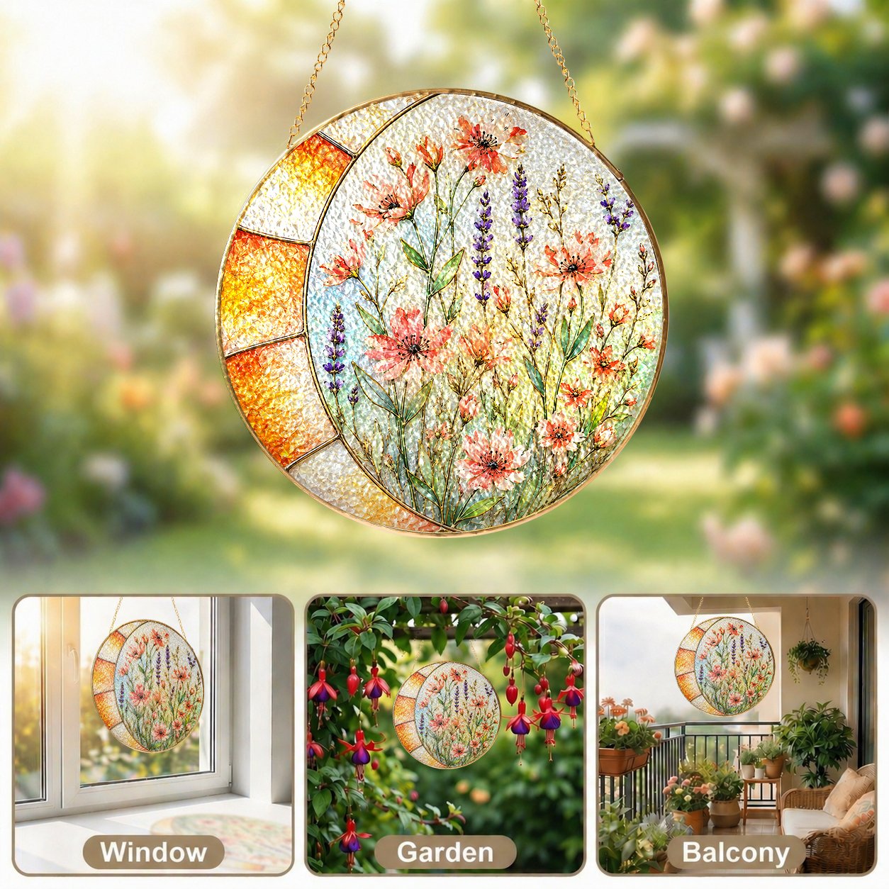Lavender Wildflower Stained Glass Suncatcher