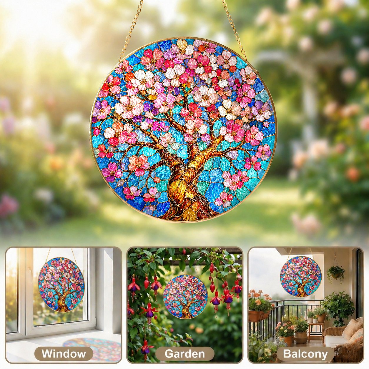 Cherry Blossom Stained Glass Suncatcher
