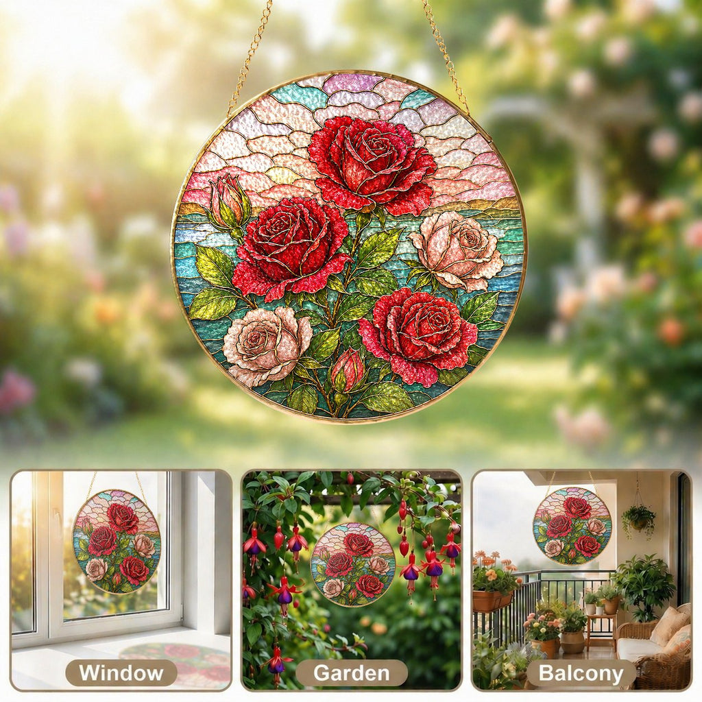 Red Rose Stained Glass Suncatcher