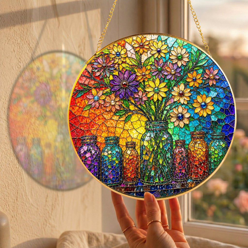 Colorful Floral Stained Glass Suncatcher