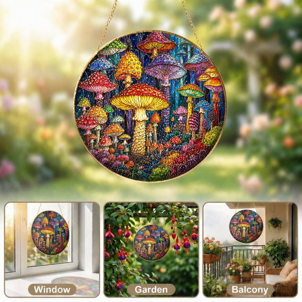 Mushroom Stained Glass Suncatcher