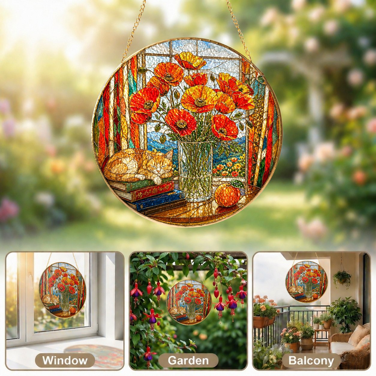 Red Poppy Stained Glass Suncatcher