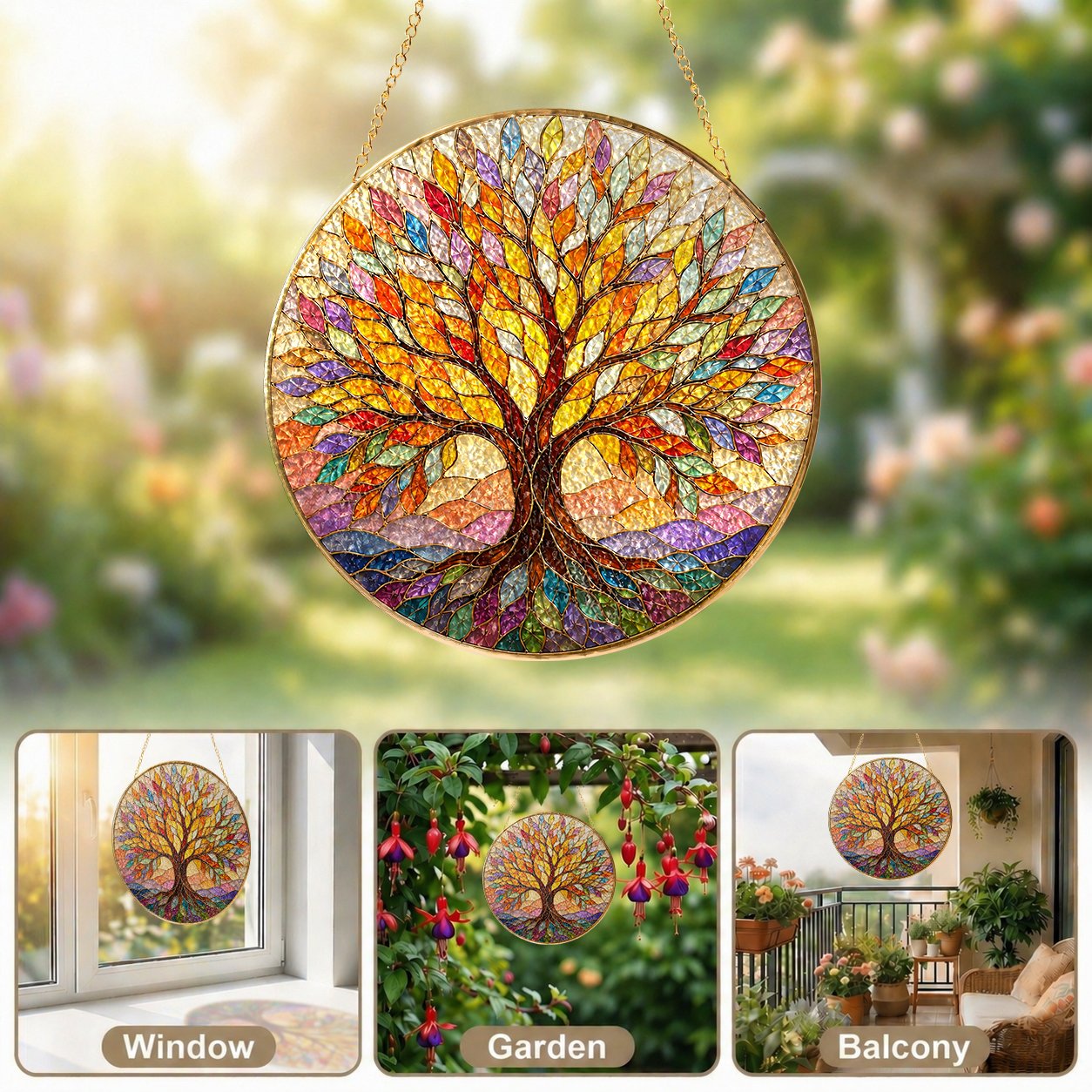Autumn Tree of Life Stained Glass Suncatcher